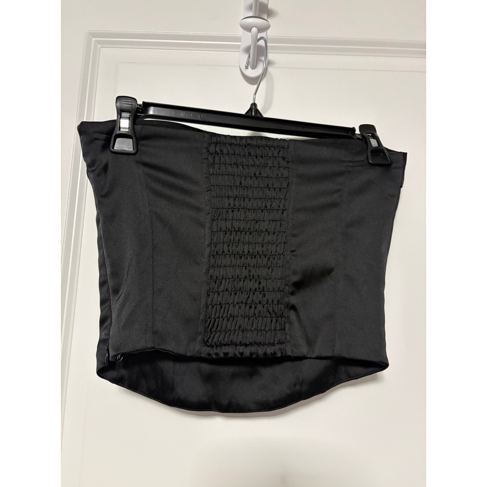 Wild Fable Strapless Satin Corset Bustier Top Black XXS Cropped Smocked Back - Picture 2 of 2